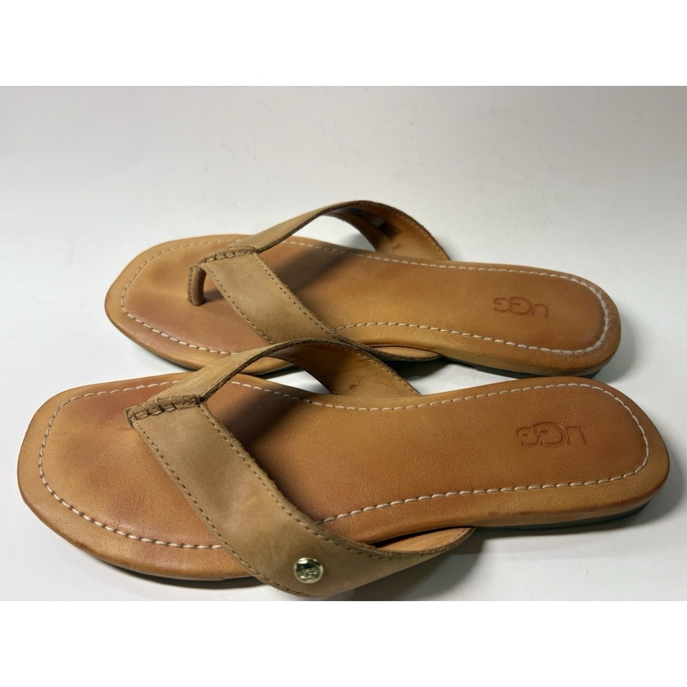 Ugg Tuolumme Sandal Tan Leather Flip-Flop Women 7 FD1121K Travel - Picture 2 of 6